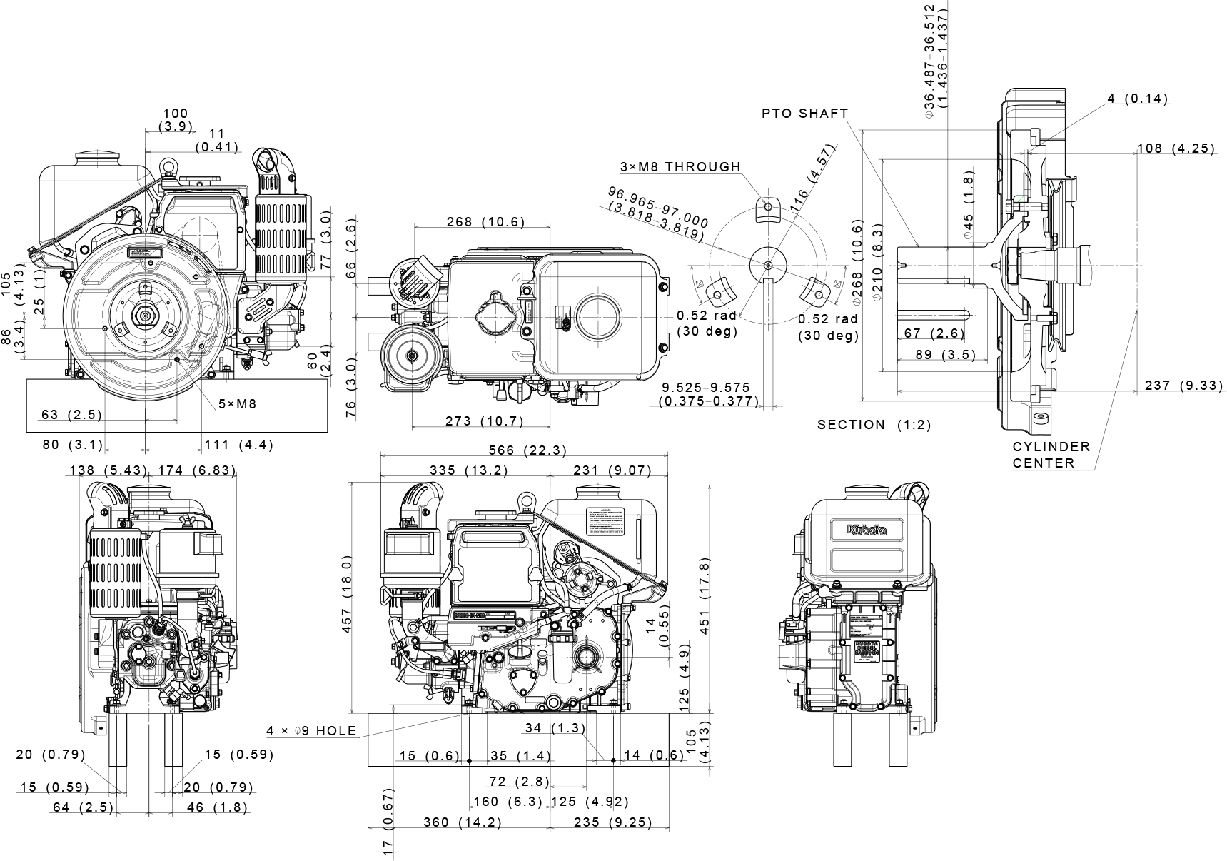 Kubota EA330-E4 dimensions